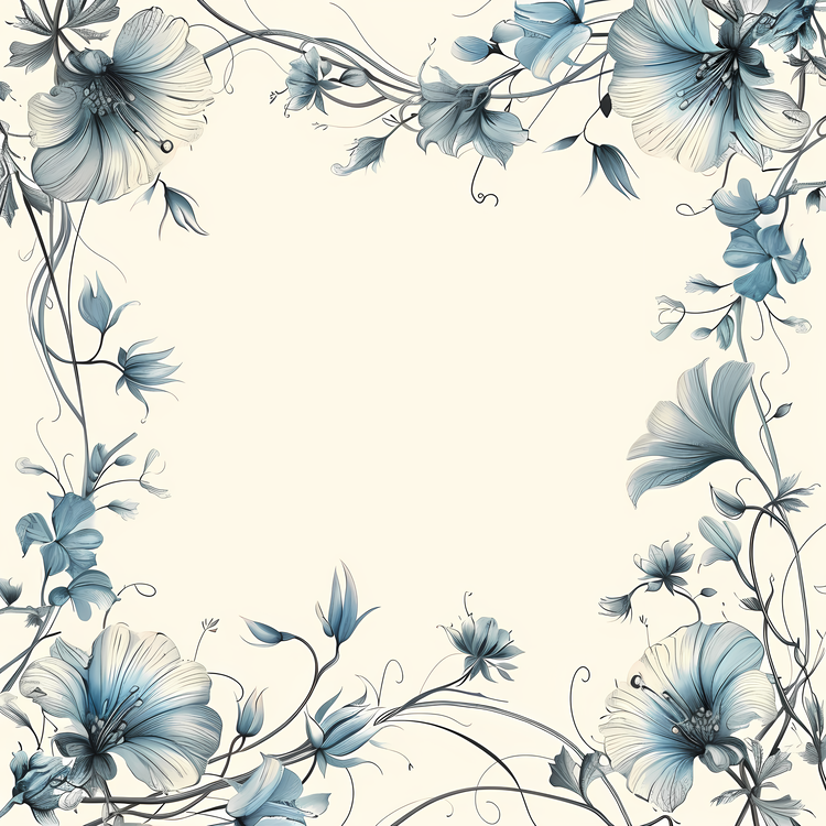 Blue Flower,Floral Frame,Vintage