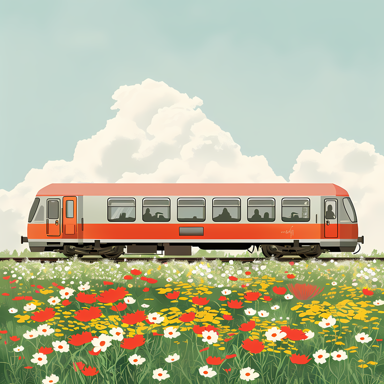 Train,Orange,Flowers
