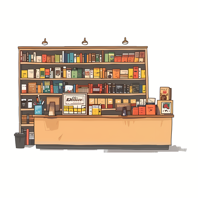 Bookstore,Counter,Display Shelves