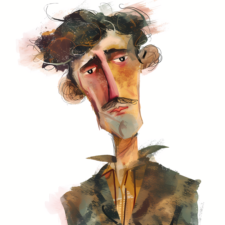 Whimsical Cartoon Man,Watercolor,Portrait