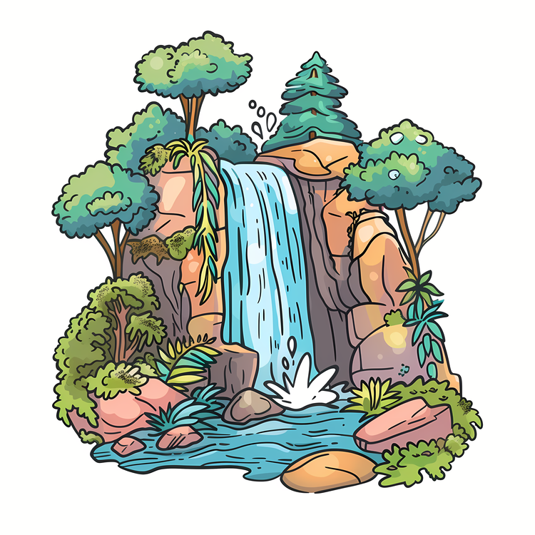 Waterfall,Mountains,Trees