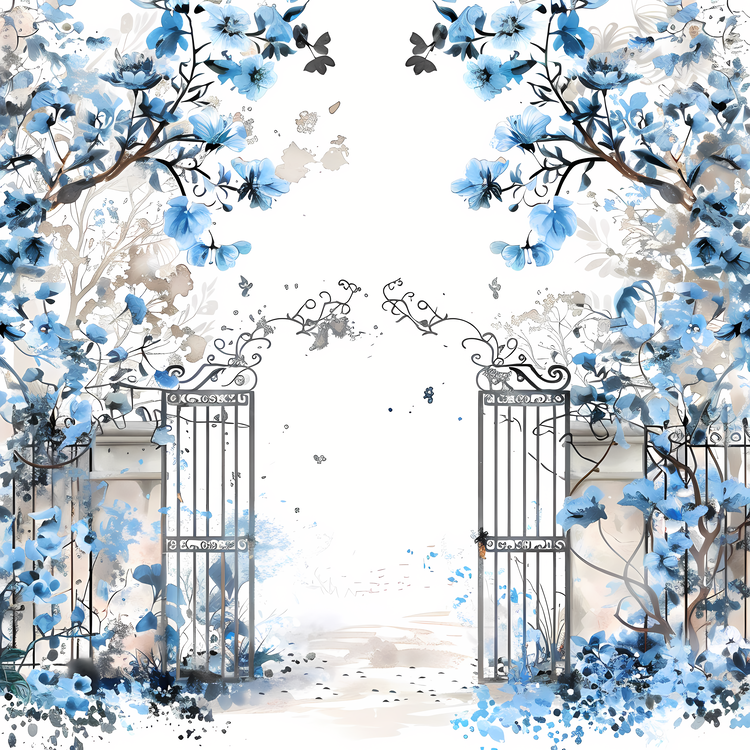 Spring Garden Gate,Watercolor,Floral