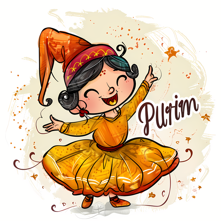 Purim,Cartoon Girl In Indian Dress,Dancing Indian Girl