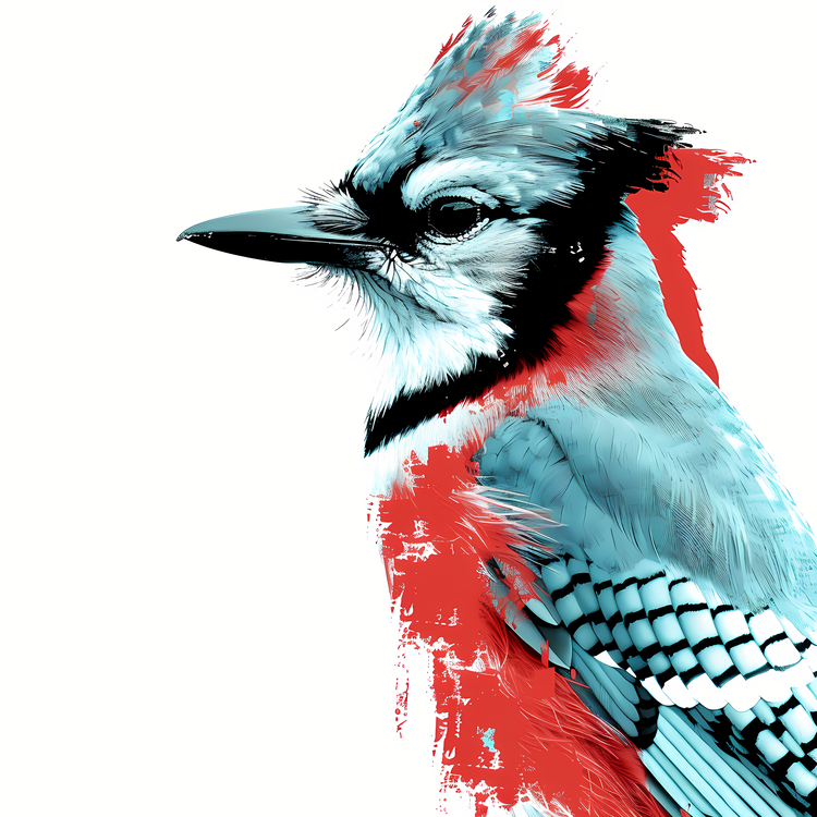 Blue Jay,Watercolor,Red