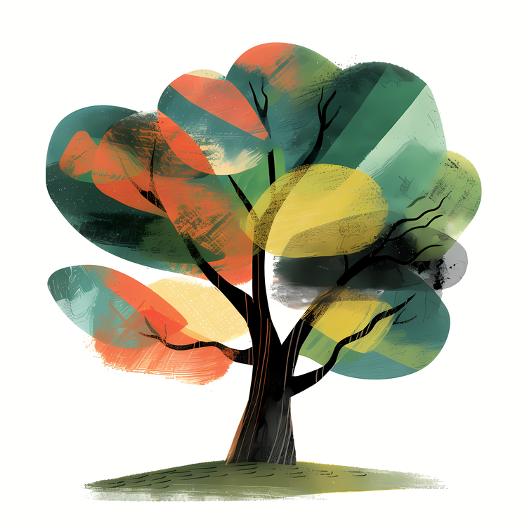 Whimsical Tree,Green,Orange
