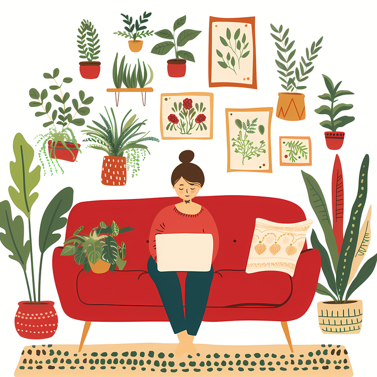 Girl With Laptop,Plant,Woman