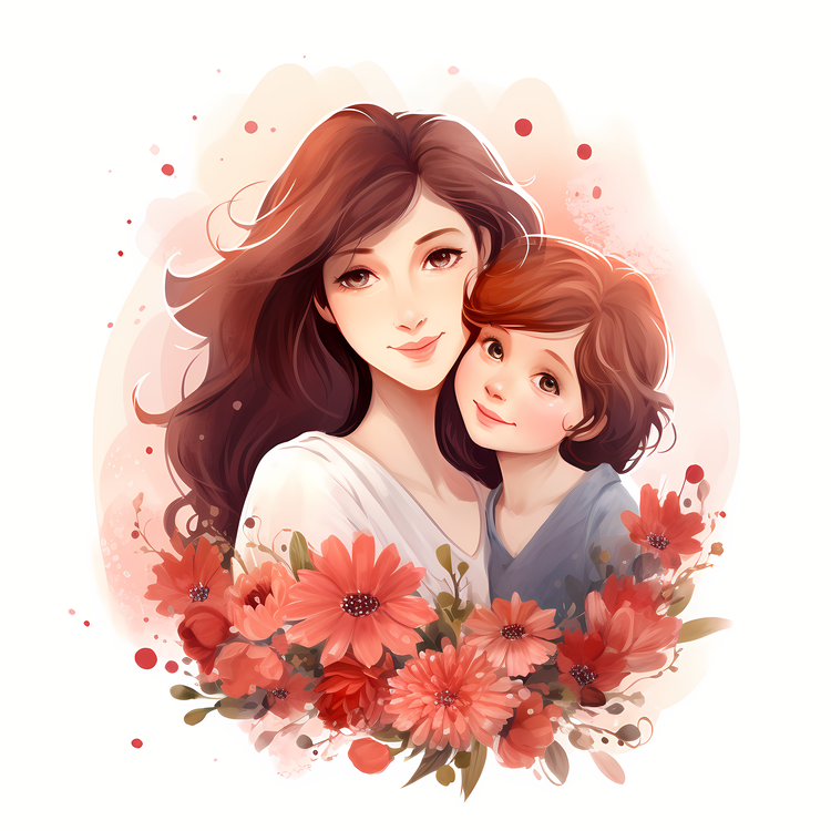 Mothers Day,Mother And Child,Watercolor Illustration