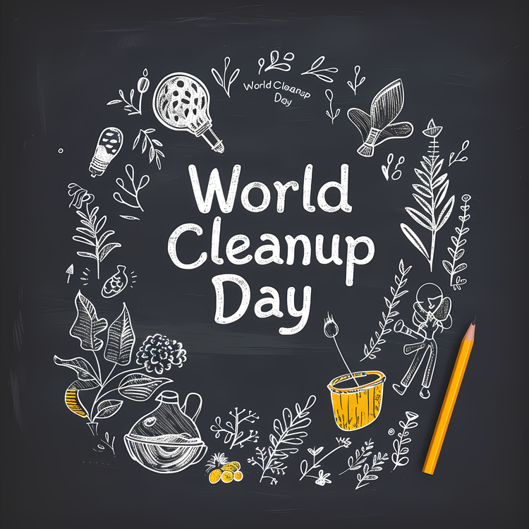 World Cleanup Day,Chalkboard Drawing,Environmental Message