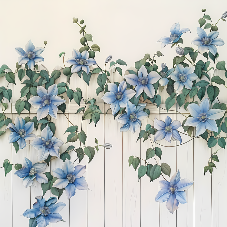 Garden Fence,Blue Flowers,Creamy