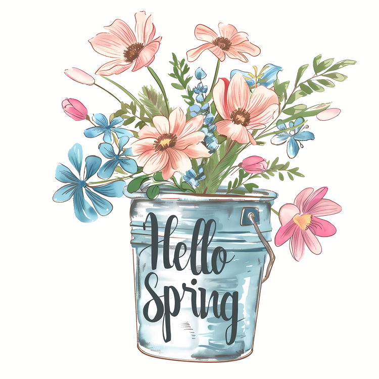 Hello Spring,Flower Bouquet,Watercolor Flowers