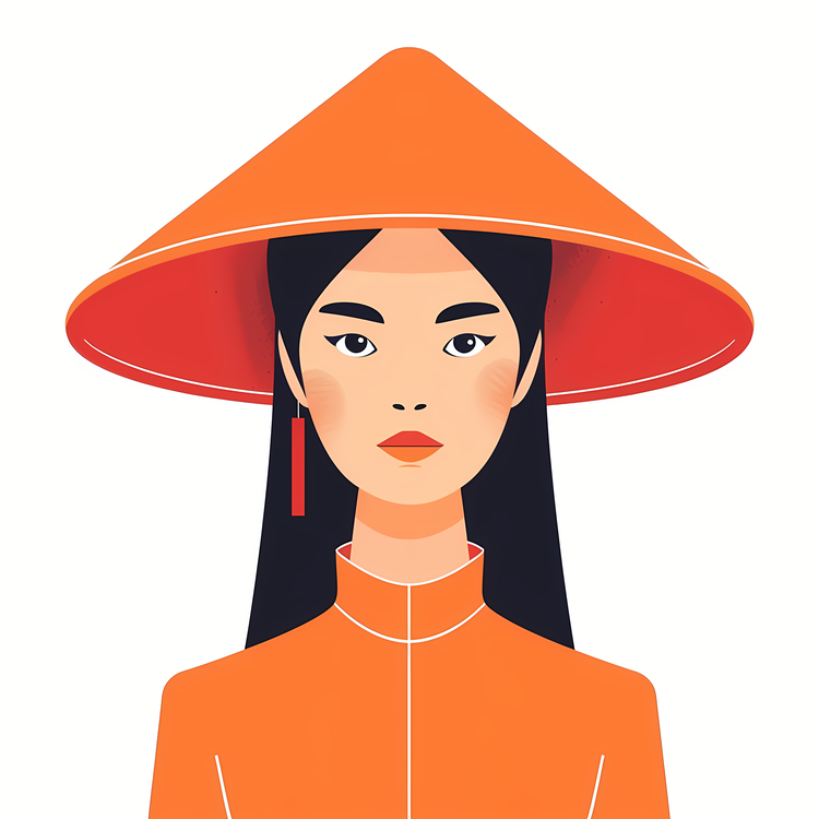 Vietnamese Girl,Vietnamese Woman,Orange Hat