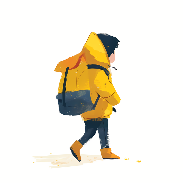 Boy With Backpack,Yellow Coat,Backpack