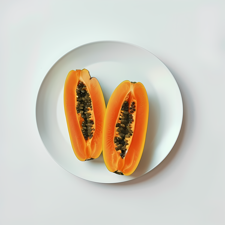 Papaya,Ripe Papaya Cut In Half,Seeds Removed