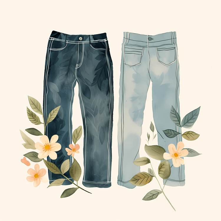 Jeans,Leaves,Flowers