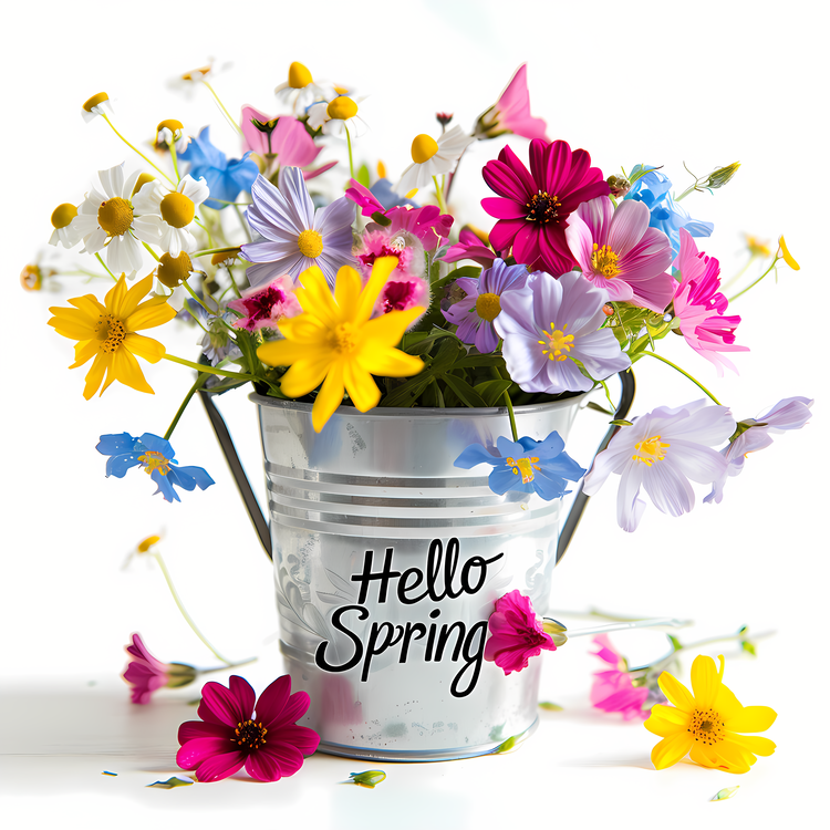 Hello Spring,Colorful Bouquet Of Flowers,Vase