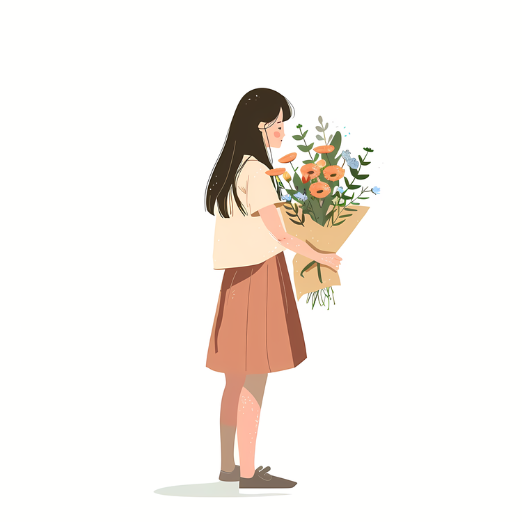 Girl Holding Bouquet,Girl With Bouquet Of Flowers,Floral Bouquet