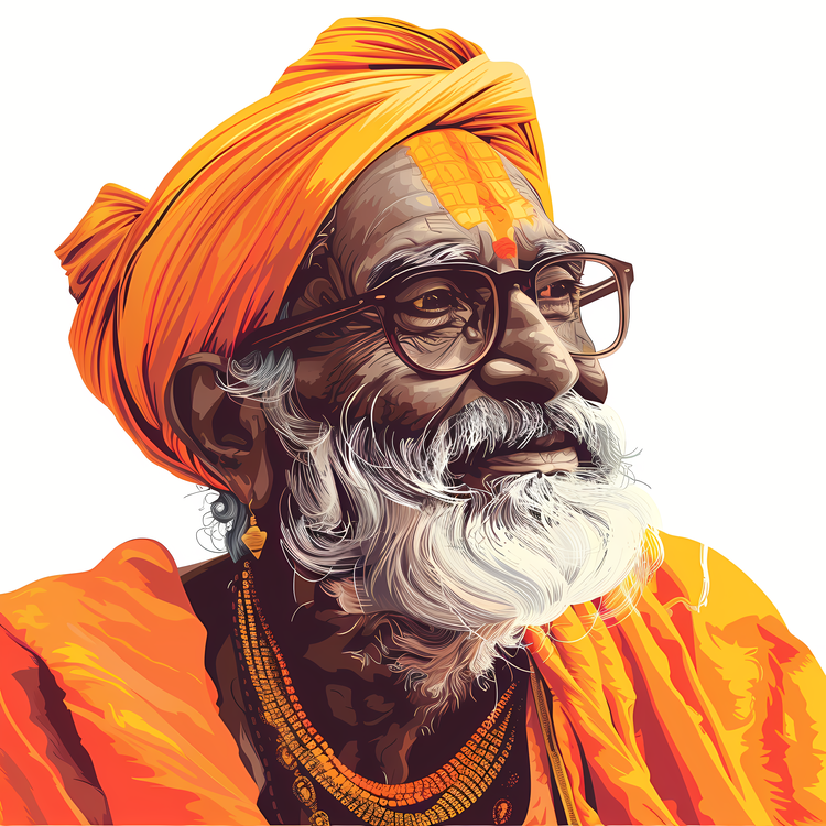 Indian Man,Old Man,Orange Turban