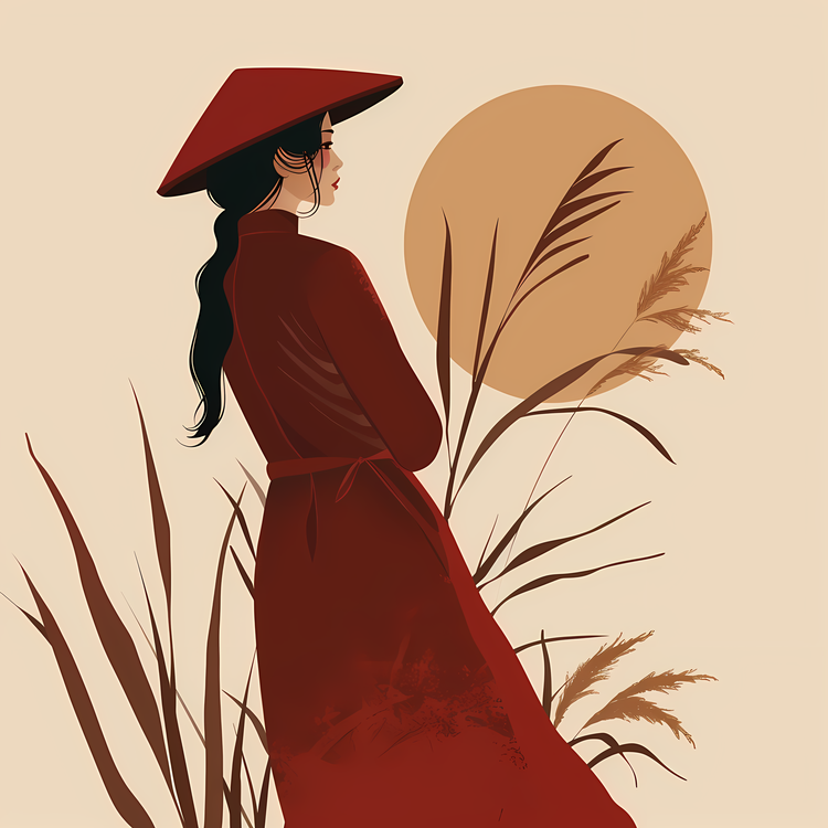 Áo Dài,Woman,Red Dress