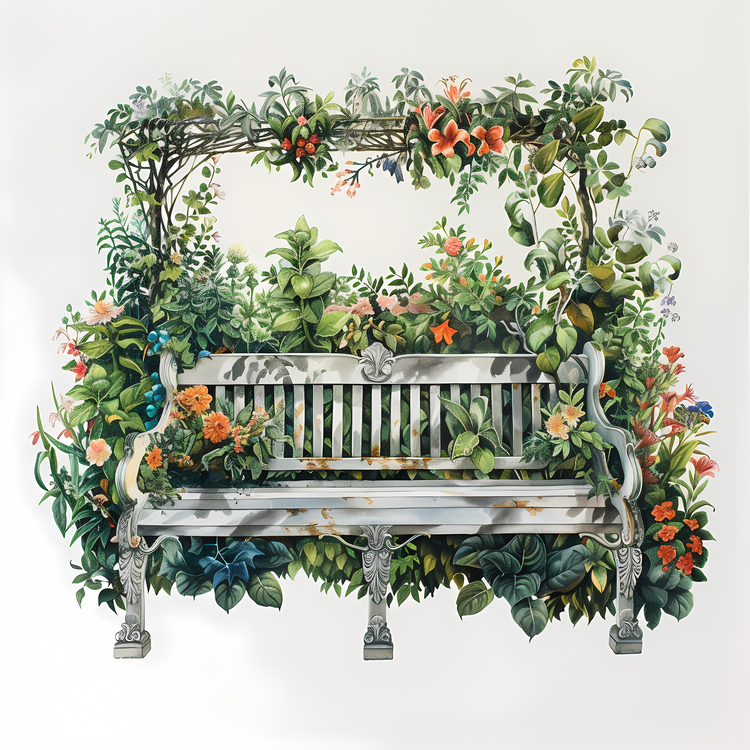 Garden Bench,Wooden Bench,Plants