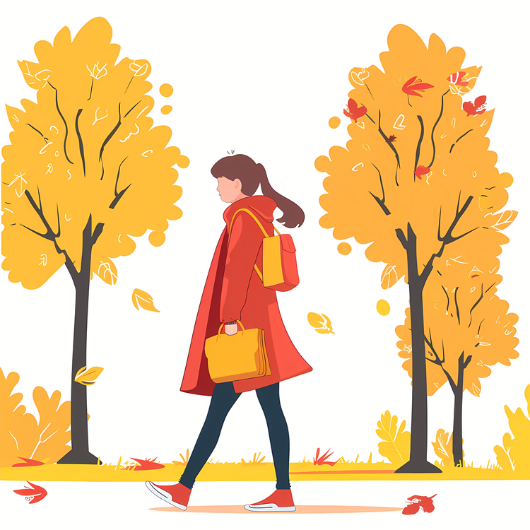 Cartoon Walking Woman,Fall,Autumn