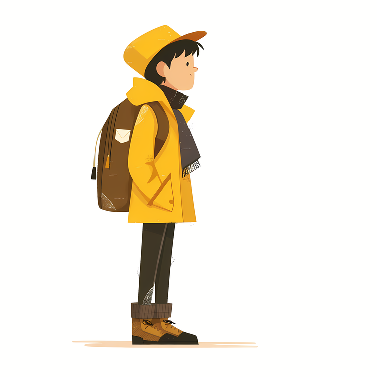 Boy With Backpack,Backpack,Yellow Coat