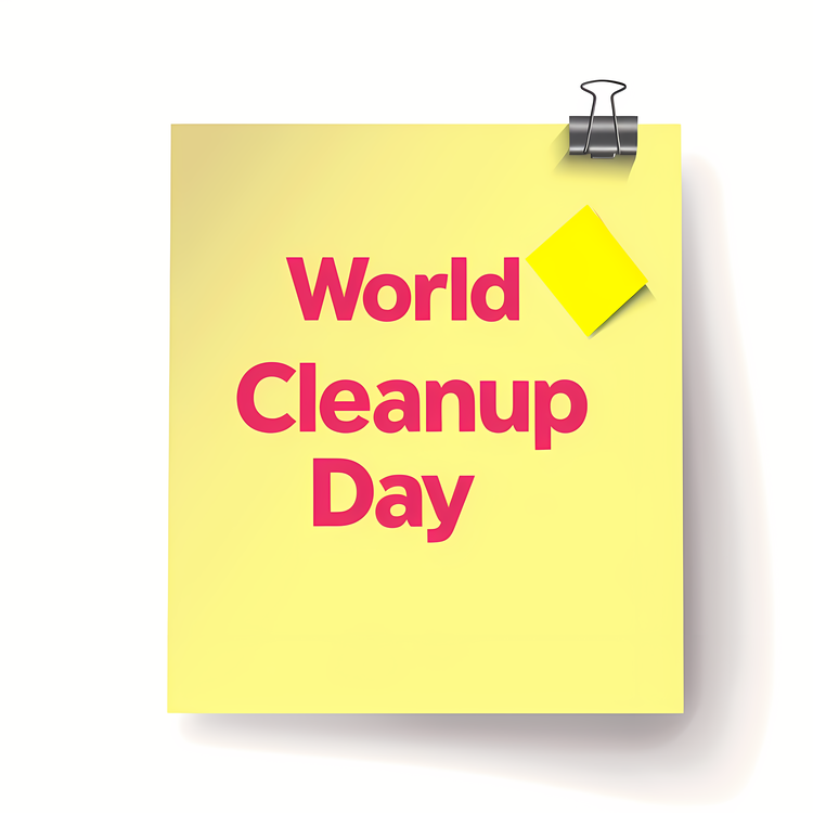 World Cleanup Day,Yellow Post It Note,Paper Clip