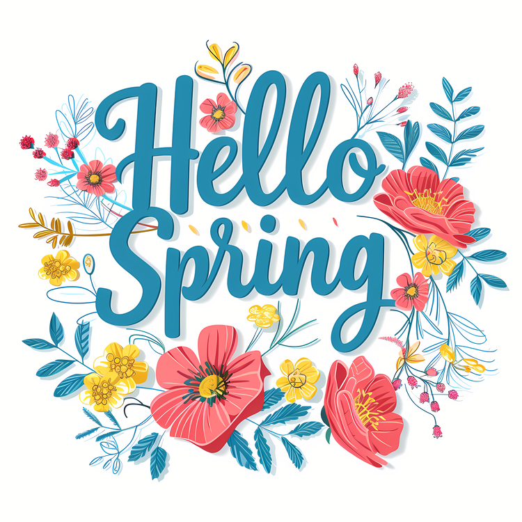 Hello Spring,Flower Border,Floral Print