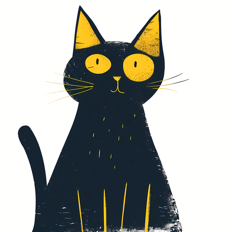 Minimalist Cat,Black Cat,Yellow Eyes