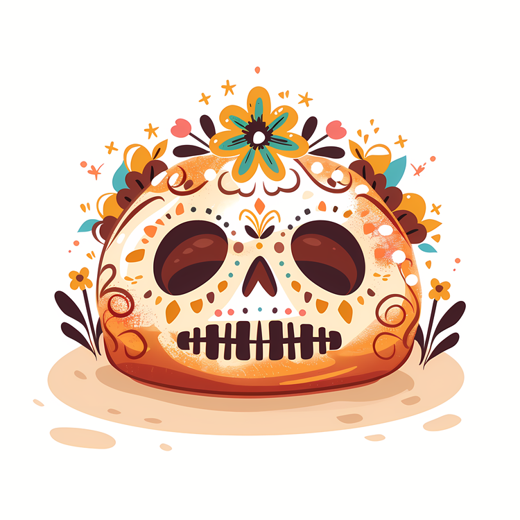 Pan De Muerto,Day Of The Dead Skull,Skull With Flowers
