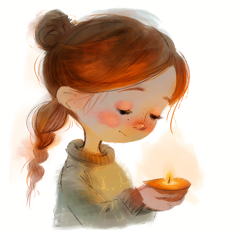Candlelight Child,Girl Holding Candle,Burning Candle
