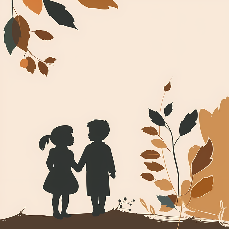 Children Silhouette,Fall,Leaves