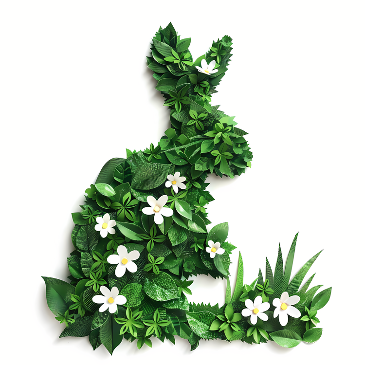 Rabbit,Leaves,Flowers
