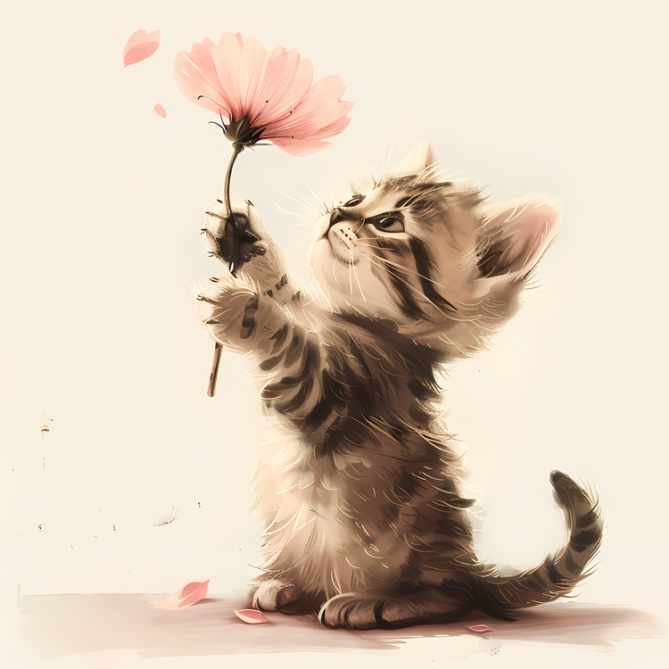 Little Cat Playing Flowers,Kitten,Pet