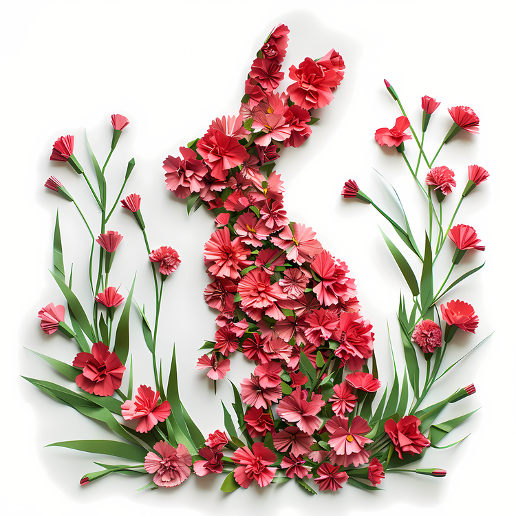 Rabbit,Red Carnations,Flower Art