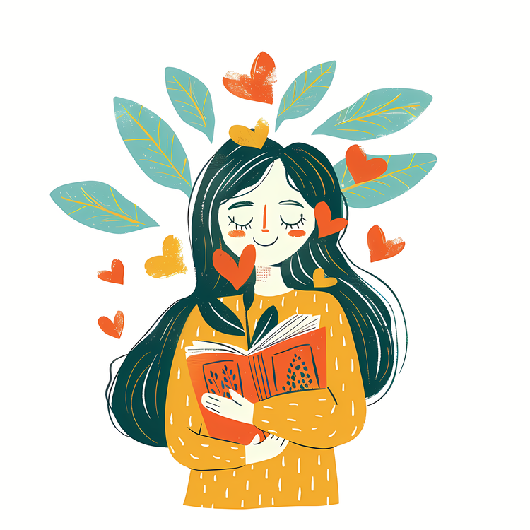 Cartoon Girl With Book,Girl,Yellow Sweater