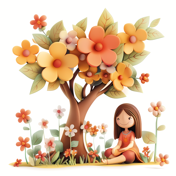 Spring Time,Girl And Flower,3d