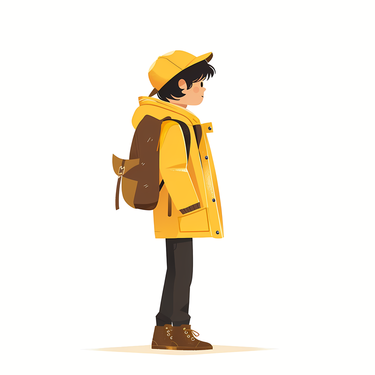 Boy With Backpack,Yellow Jacket,Backpack