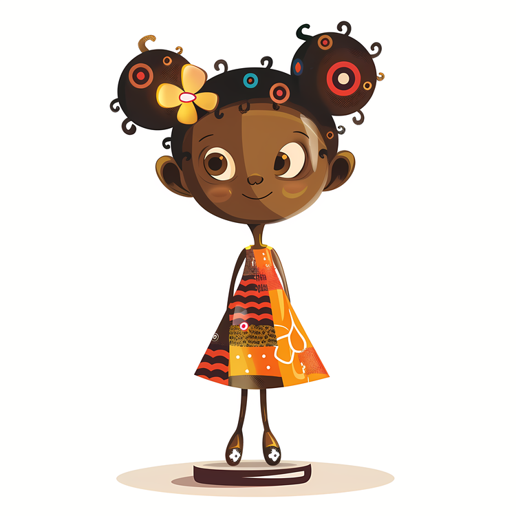 African Cartoon Girl,Cartoon Character,Colorful Dress
