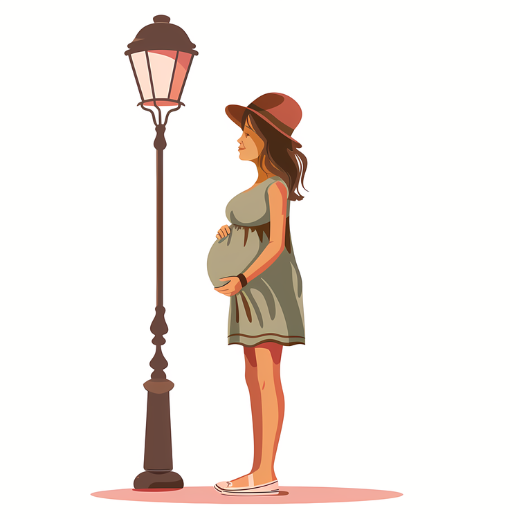 Cartoon Pregnant Woman,Pregnant Woman,Street Lamp
