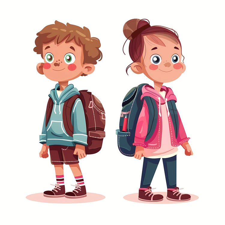 Students With Backpack,Cartoon,Children