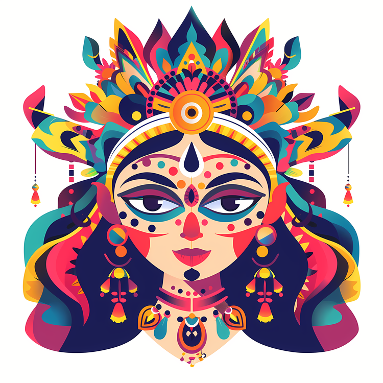 Hindu Goddess,Indian,Woman With Head Dress