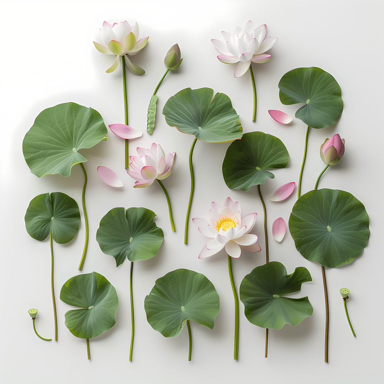 Lotus Flowers,Water Lilies,White Background