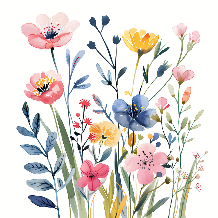 Hello Spring,Watercolor,Flower Bouquet