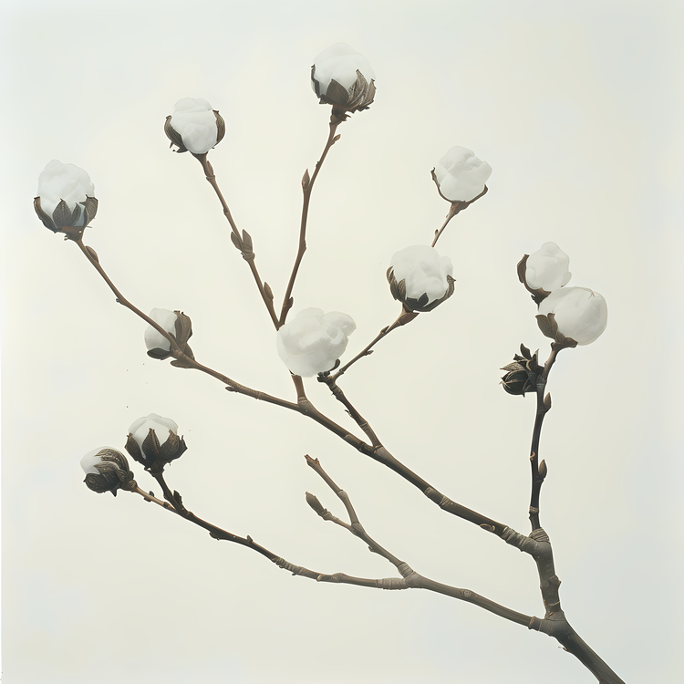 Fluffy Cotton Twig,White,Branch