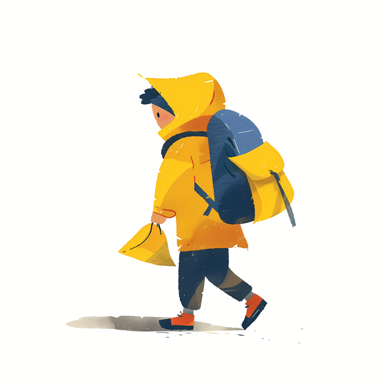 Boy With Backpack,Yellow Raincoat,Backpack