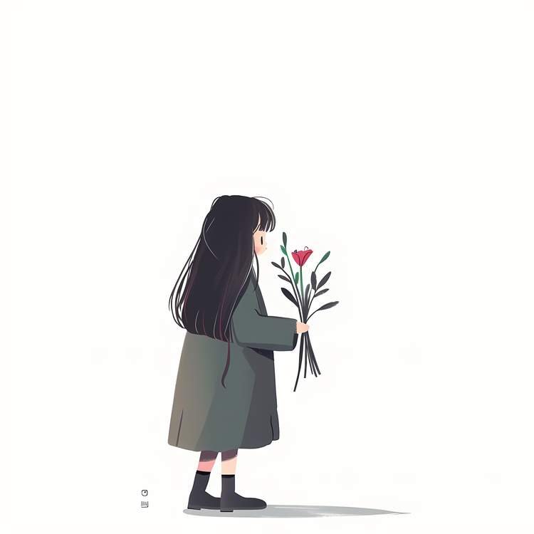 Girl Holding Bouquet,Loneliness,Sadness