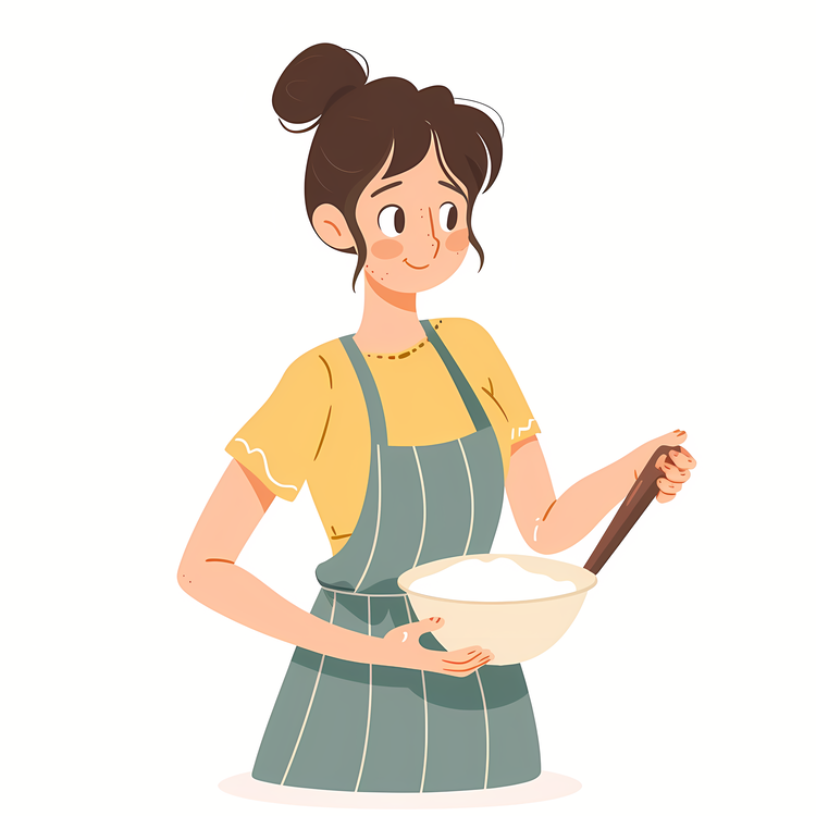 Cartoon Cooking Woman,Girl In Apron,Baking