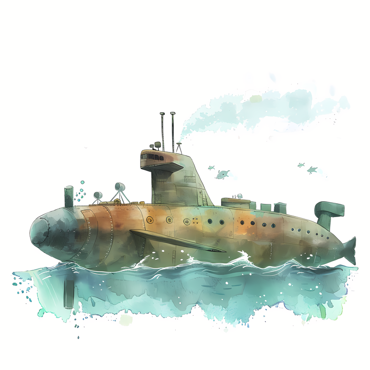 Submarine Day,Submarine,Watercolor