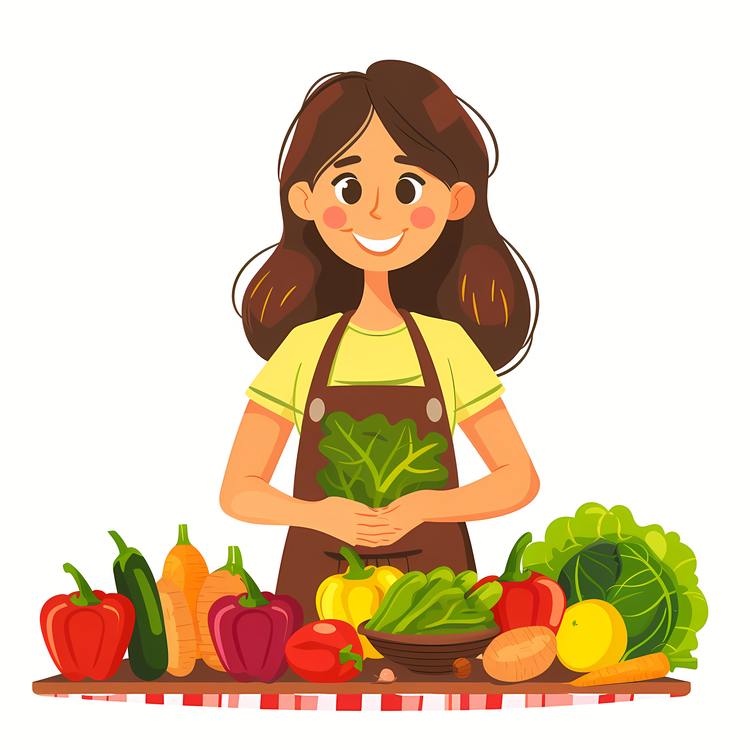 Cartoon Cooking Woman,Gardening,Vegetable Garden