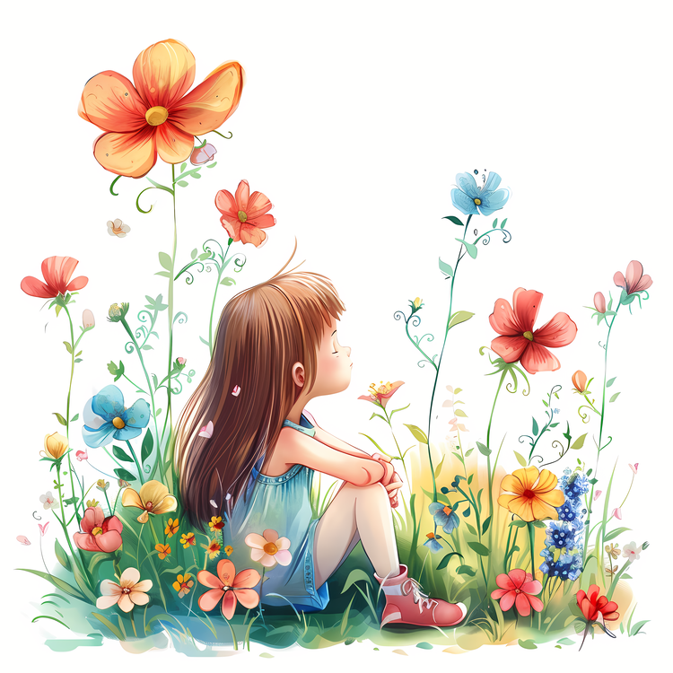 Spring Time,Girl And Flower,Garden
